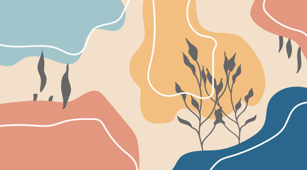 彩色蜡笔模板与抽象植物和图片下载