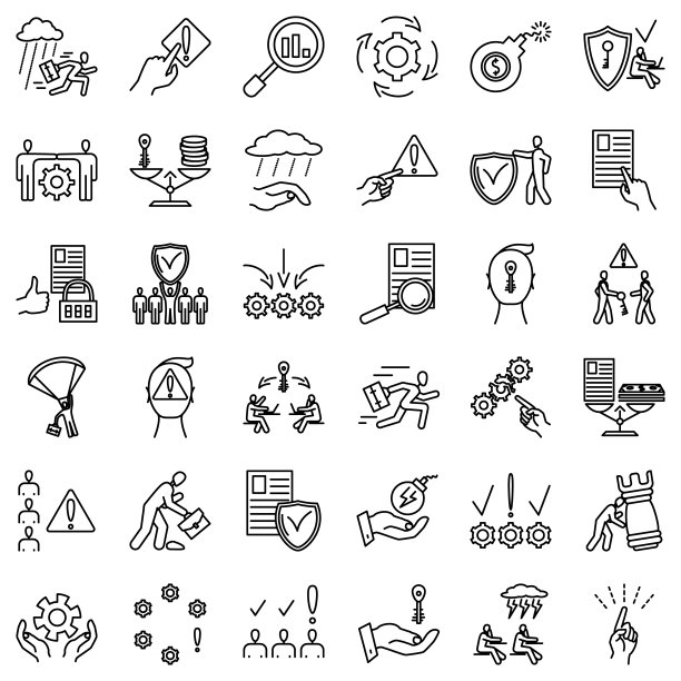风险管理、业务问题、数据存储控制、经济安全图标集图片下载