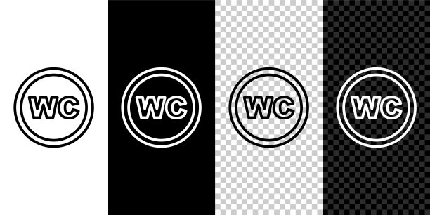 设置线厕所图标隔离在黑色和白色，透明的背景。WC的迹象。卫生间。向量图片下载