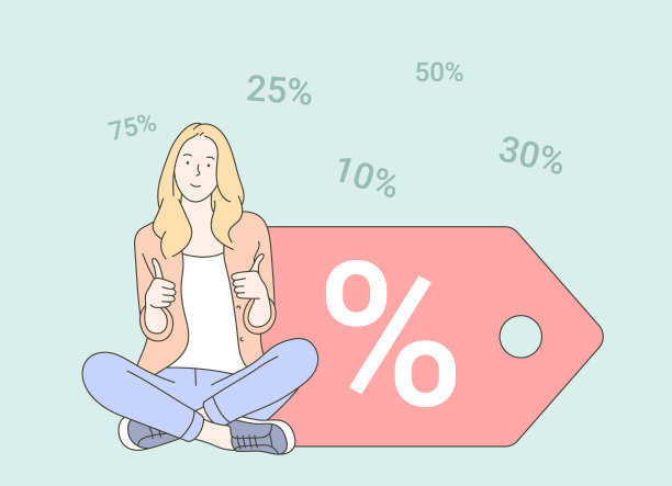 购物，采购，顾客，销售，折扣概念。开心的年轻女人竖起大拇指，打折促销。图片下载