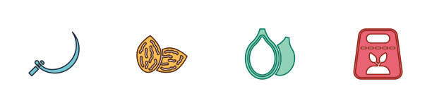 设置镰刀，种子，南瓜种子和装满植物图标的包。向量图片下载