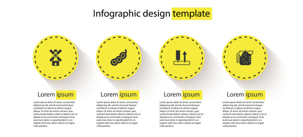 放置风车，绿豌豆，小麦和量杯。业务信息模板。向量图片下载