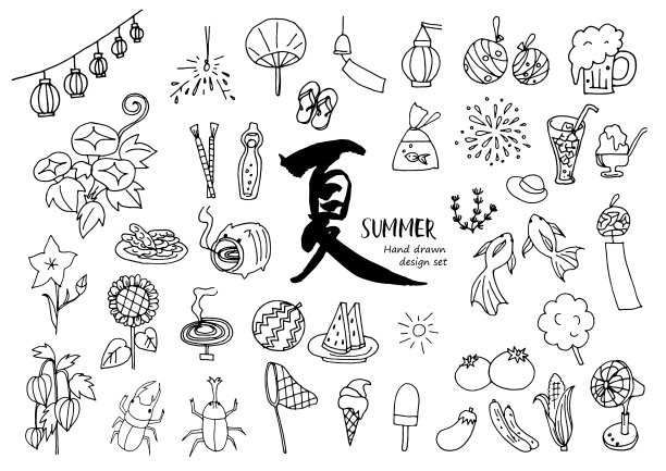 手绘夏季材料套图片下载