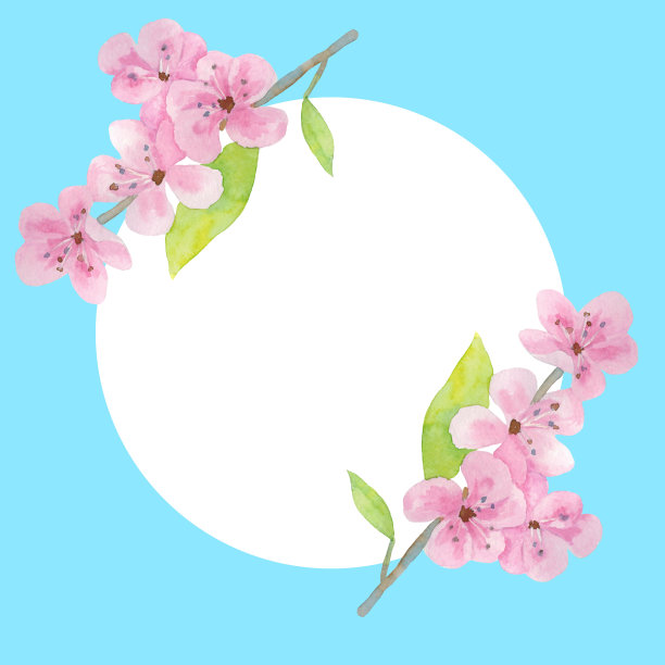 有樱花的贺卡。为文本留出空白位置的框架。图片下载