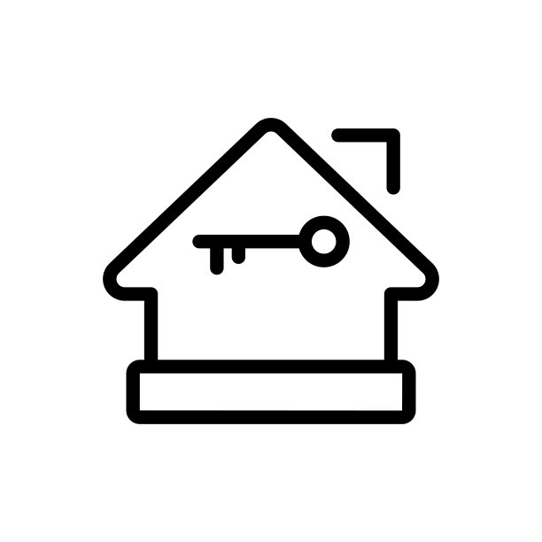 钥匙和建筑线条图标：智能家居概念，房屋安全矢量图图片下载