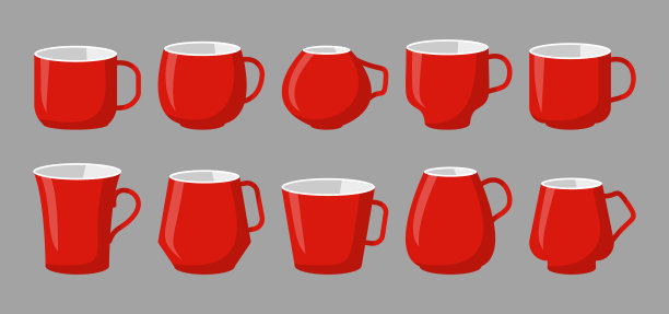 平面经典红色咖啡杯模型图标设置矢量图片下载