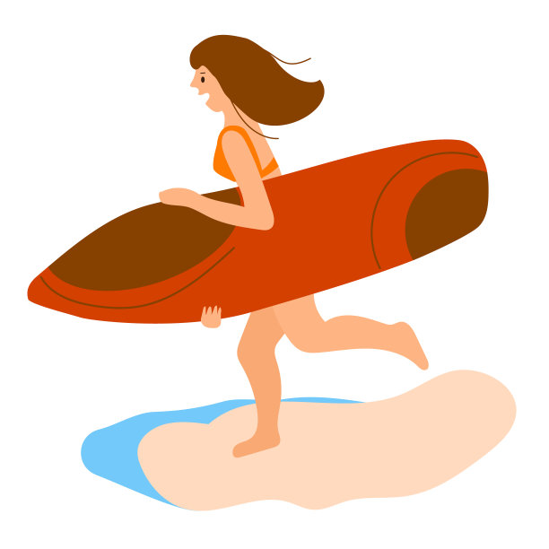 女孩在冲浪。矢量插图装饰，平面设计，体育杂志，横幅，传单，网站等图片下载