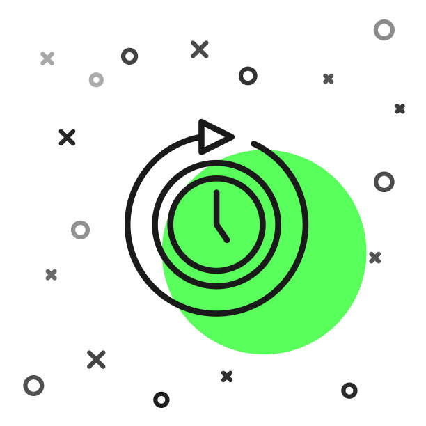 黑色线时钟与箭头图标孤立在白色背景。时间的象征。图标箭头和时间顺时针旋转。向量图片下载