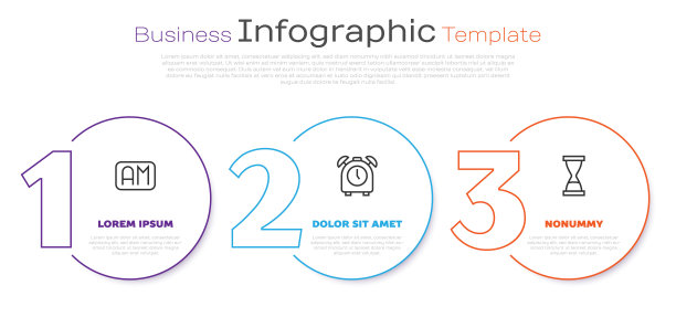设定线早上时间，闹钟和沙漏与沙子。业务信息模板。向量图片下载