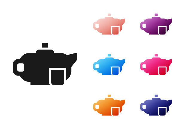 黑色传统茶道图标孤立在白色背景上。茶壶和杯子。设置图标丰富多彩。向量图片下载