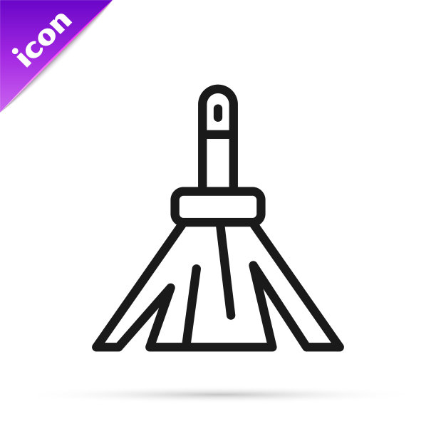 黑线手柄扫帚图标孤立在白色背景上。清洁服务理念。向量图片下载