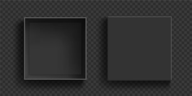 打开和关闭黑色空纸板箱图片下载
