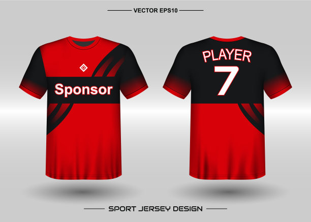 t恤运动矢量设计模板，足球俱乐部的足球球衣模型。前后视图一致。服装男性成人图片下载