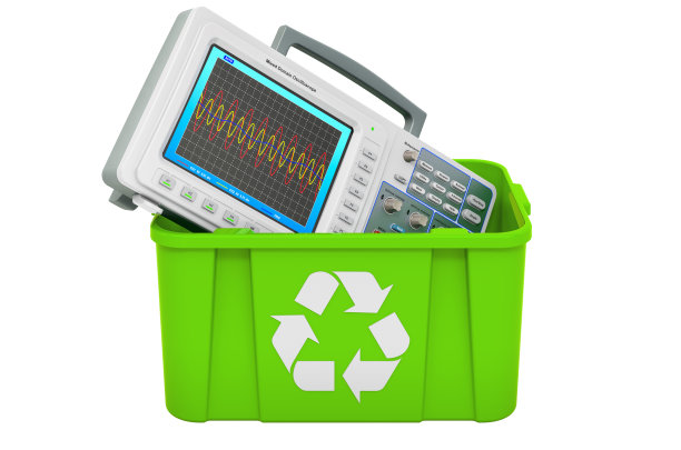 回收垃圾桶与示波器，3D渲染隔离在白色背景图片下载