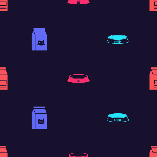 设置宠物食品碗袋猫和无缝图片下载