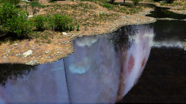 一个巨大的行星反射在河的表面上的插图。图片下载