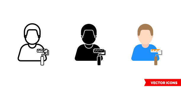 房子油漆工图标3种颜色的黑色和图片下载