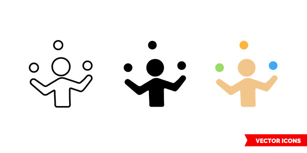 杂耍图标3种颜色的黑色和白色图片下载