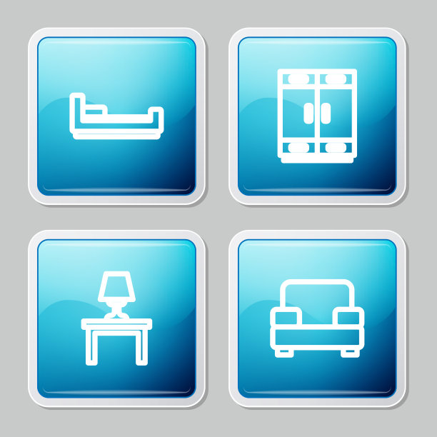 在桌子和衣柜上设置线条床和台灯图片下载