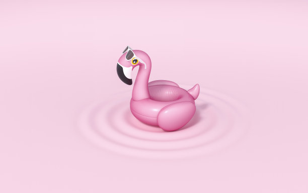 粉色火烈鸟漂浮，热带鸟形状的充气游泳池环漂浮在粉色背景的游泳池3d渲染。夏季和旅行的最小概念。图片下载