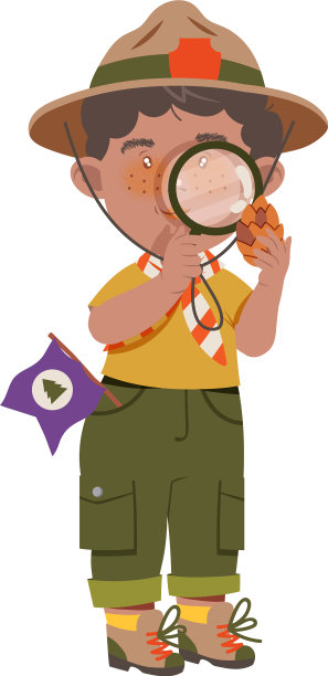 少年侦察员与雀斑检查冷杉锥图片下载