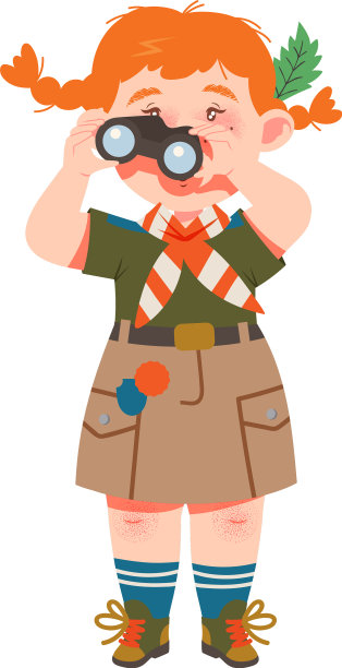 可爱的小女孩在双筒望远镜里看着童子军图片下载