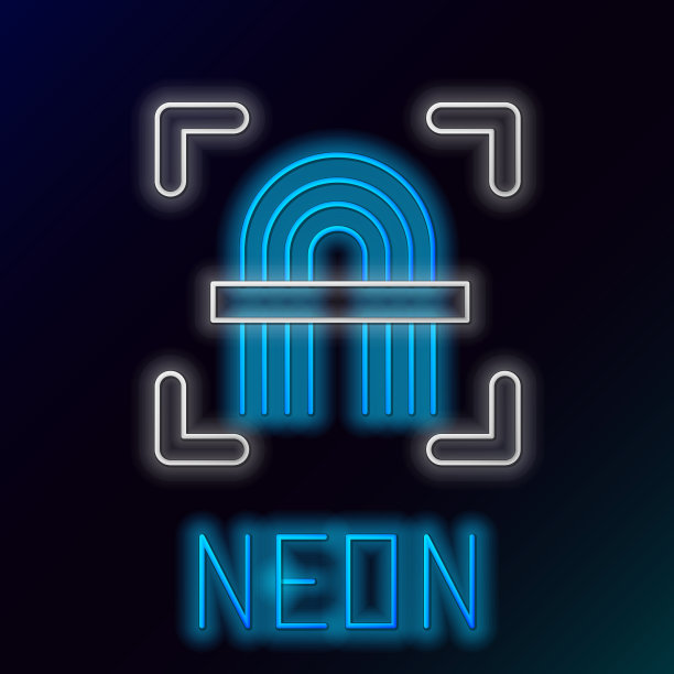 发光的霓虹灯线指纹图标隔离图片下载