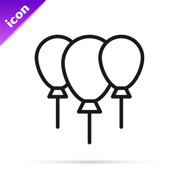 黑色线气球与丝带图标隔离图片下载