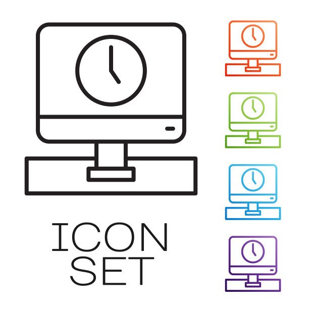黑线电脑显示器时间图标隔离开图片下载
