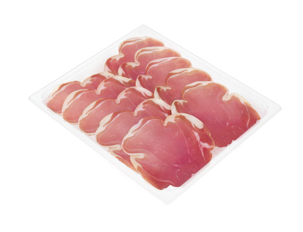 分段坡道(culatta)火腿在其托盘，切片，准备定制图片下载