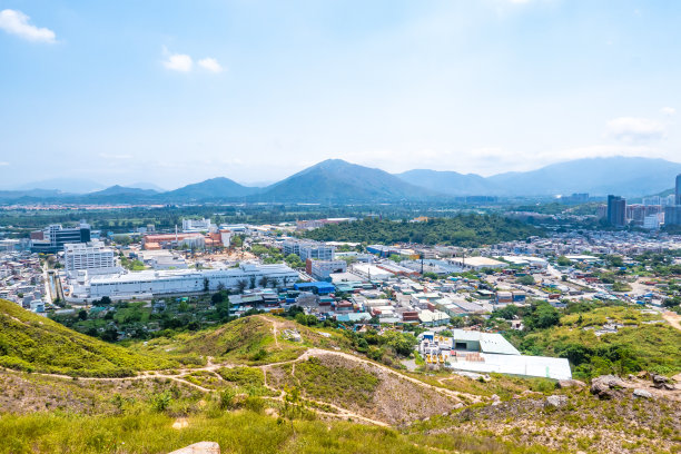 高角度的村庄和农田在香港图片下载