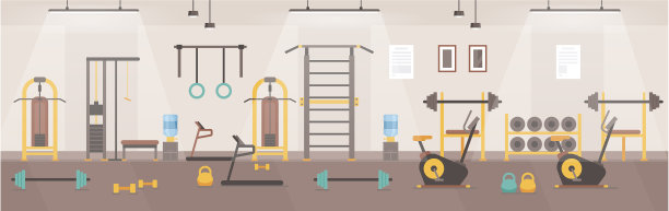 健身房室内卡通体育俱乐部或健身室图片下载