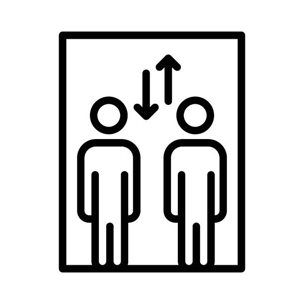 电梯中保持人与人之间的距离概念矢量字形图标设计，白色背景的冠状病毒预防符号，公共卫生和身体距离标志图片下载