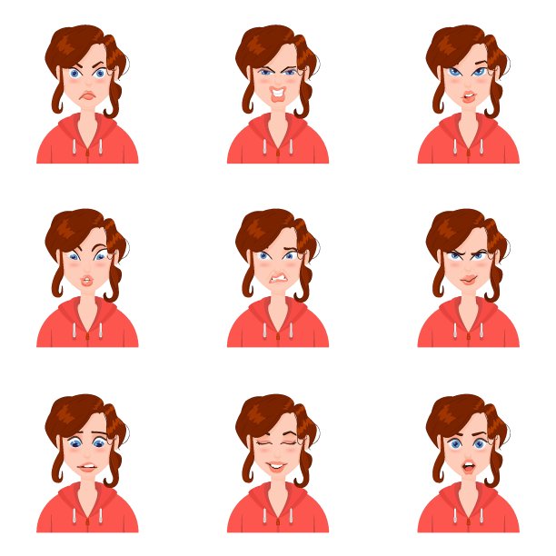 情感卡通风格的女性头像。图片下载