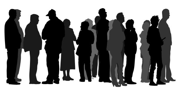 一群人排队等候剪影图片下载