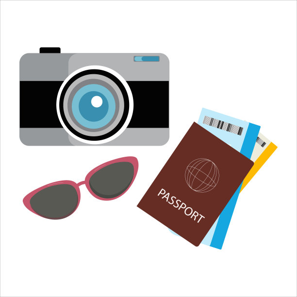 一套旅行用品:照相机、眼镜和带票的护照图片下载