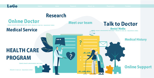 医生和老人、病人交谈。平面设计网站或应用程序页面模板。医学、临床、保健和研究概念医生和护士在医院与老年病人交谈。医疗和健康概念说明图片下载