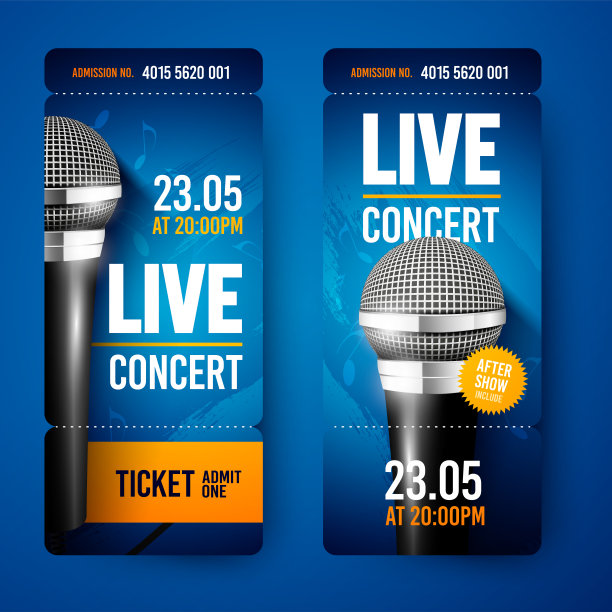 带麦克风的音乐会票的矢量插图套图片下载