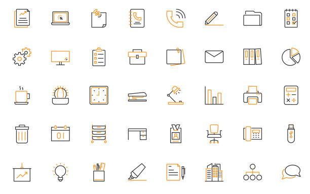 一套办公室细线图标，公司，工作场所图片下载