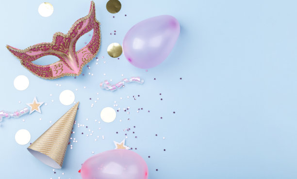 狂欢节的面具和五彩纸屑图片下载