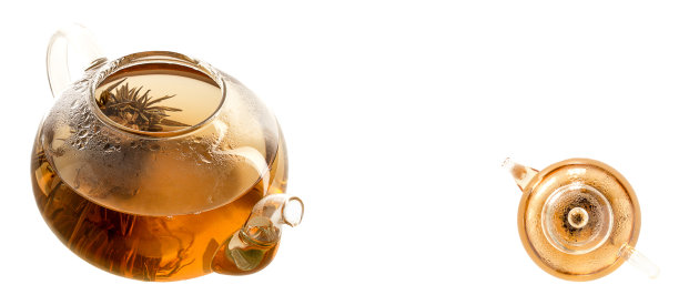 白色背景上的泡茶茶壶图案。侧视图和俯视图。横幅。图片下载