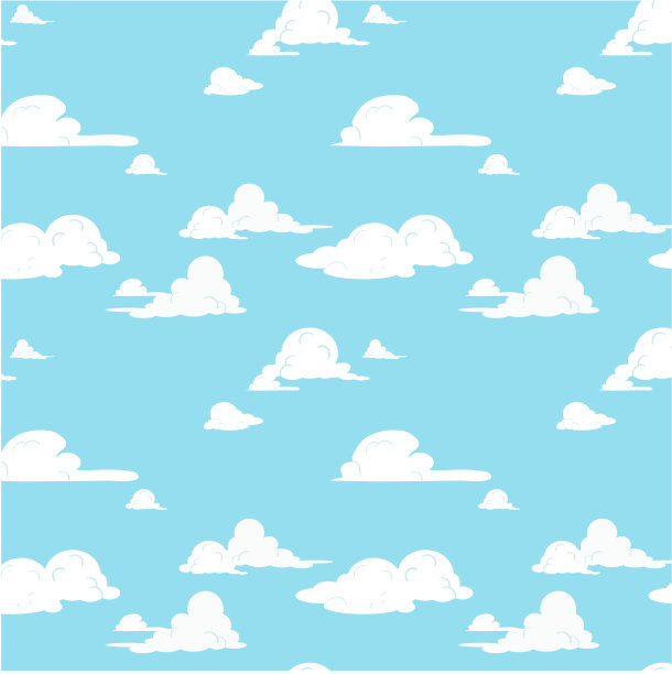 蓝色背景上的白色卡通云。无缝模式。矢量图图片下载
