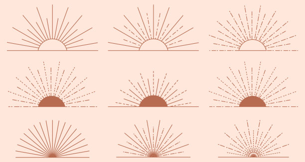 一套太阳图标和符号在线性波西米亚风格图片下载