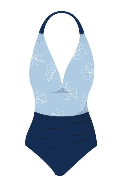 芙蓉花印花的时尚女性泳装。孤立在白色背景矢量插图。图片下载