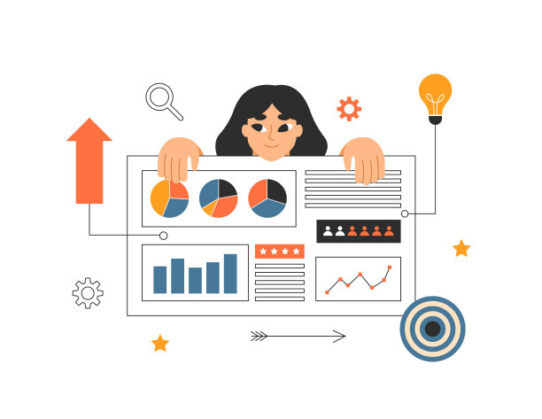 市场分析，商业智能，市场统计概念。经理拿着一个测量客户信息和数据的板。报告、研究、KPI。图片下载