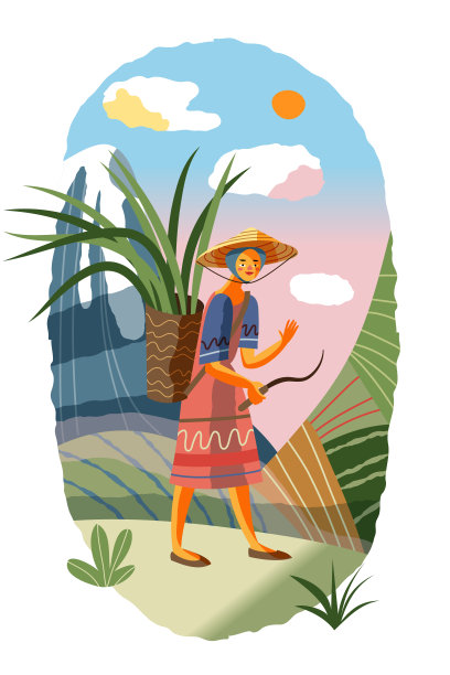 在农业领域工作的亚洲妇女。农场与中国，越南，印度或印尼工人矢量插图。在田里用犁或锄头收割庄稼的女工图片下载