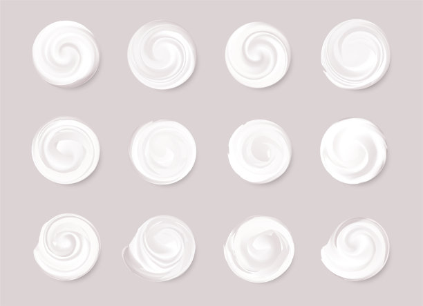 一套逼真的化妆品霜涂抹。美白乳滴护肤霜产品乳液浓鲜光滑涂抹分离矢量纹理图片下载