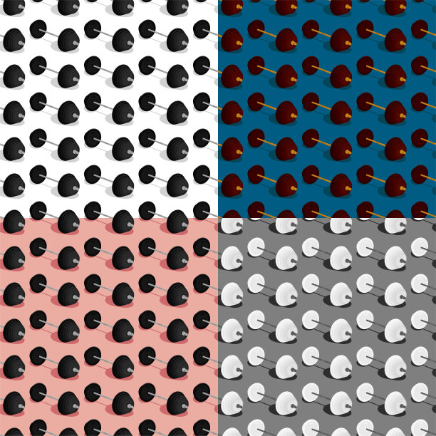 一套无缝模式与体育杠铃。健身房健身和健身。用于织物上的装饰和印花。设计元素。向量的卡通图片下载