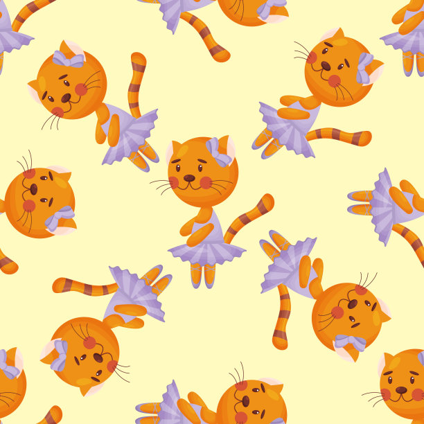 矢量无缝模式在儿童风格与猫芭蕾舞演员。矢量图图片下载