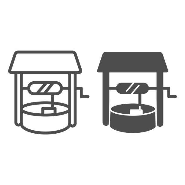 水井线和固体图标农场花园图片下载